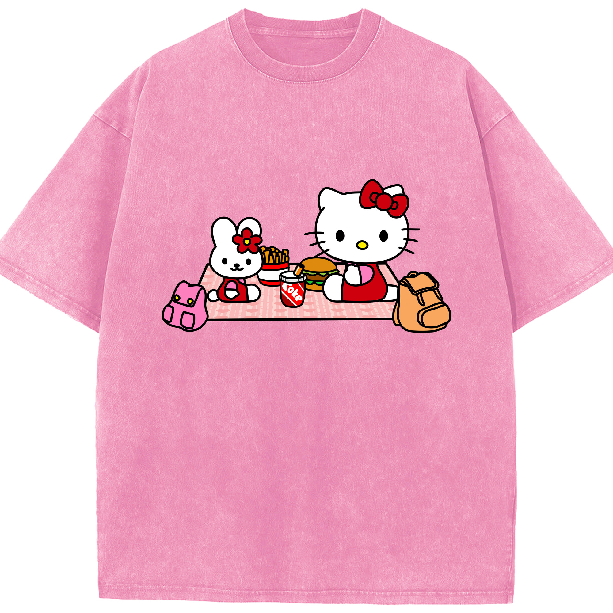 （画像用） Hello Kitty ハローキティ 綿100% ヴィンテージ風 半袖Tシャツ（フロントプリント）